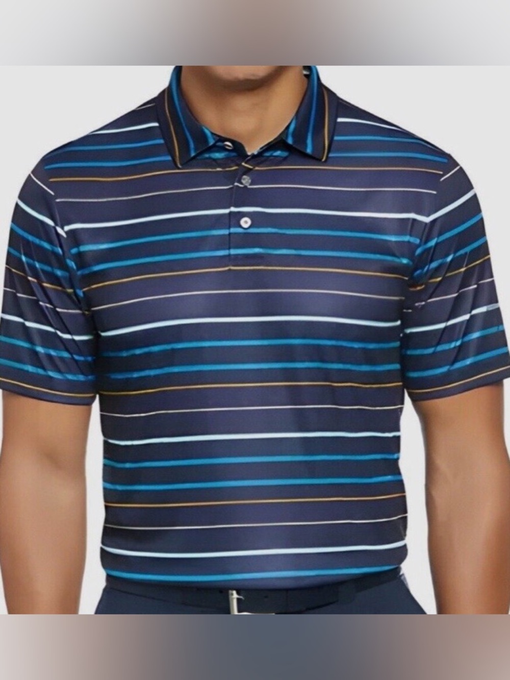 PGA Tour (L) Men’s golf pro series stripe collared multicolor short sleeve shirt
